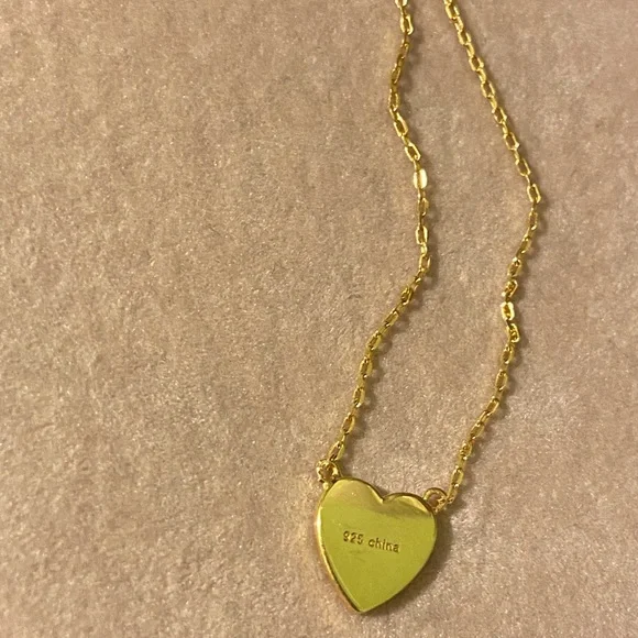 White Enamel Heart Gold Necklace - Picture 5 of 5